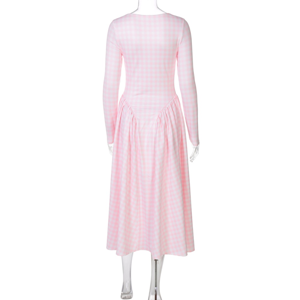 High waist fashion big skirt long sleeve summer dress for women