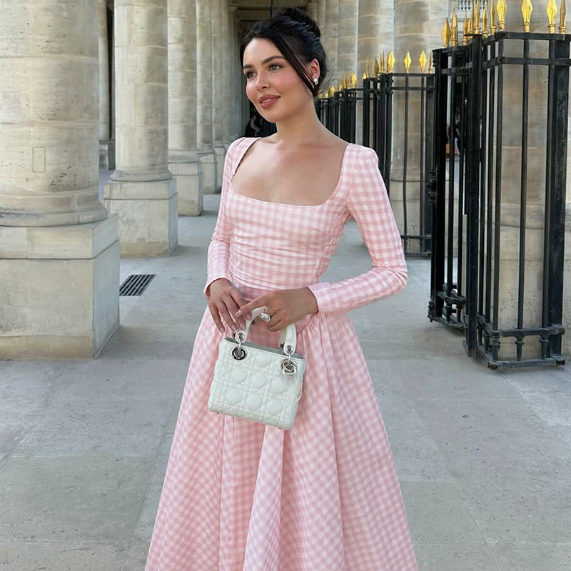 High waist fashion big skirt long sleeve summer dress for women