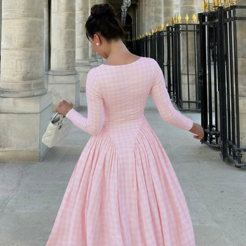 High waist fashion big skirt long sleeve summer dress for women
