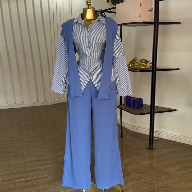 Long sleeve lapel shirt autumn long pants a set for women