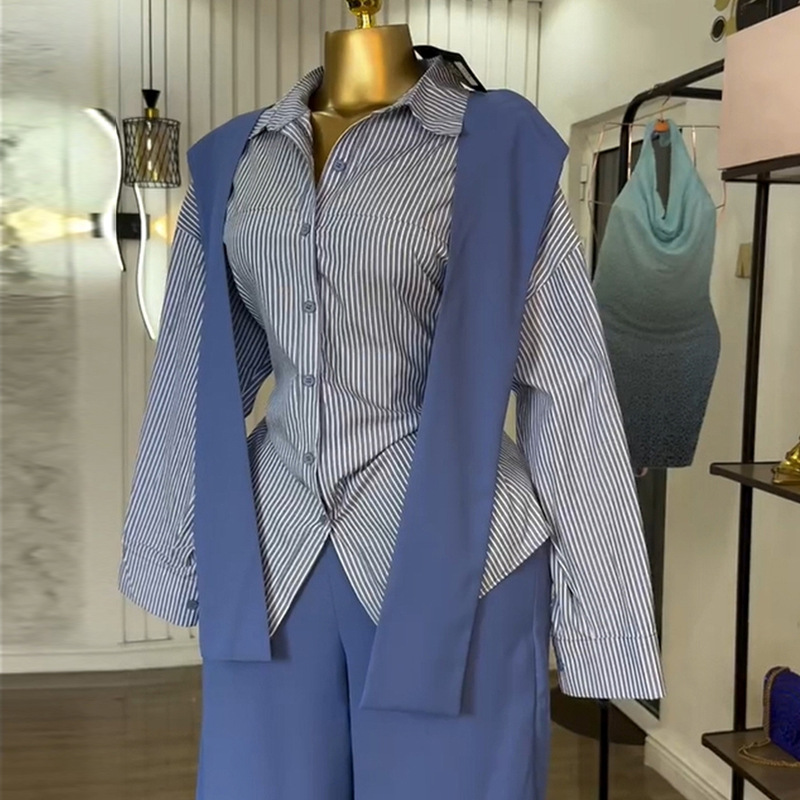 Long sleeve lapel shirt autumn long pants a set for women