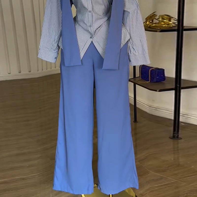 Long sleeve lapel shirt autumn long pants a set for women