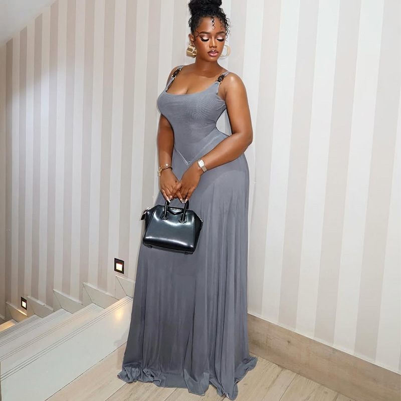 Gray slim sexy sling European style dress for women