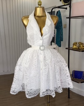 European style sleeveless flowers dress for women