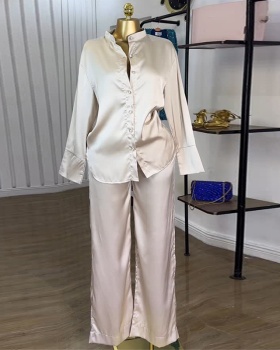 Casual loose long pants long sleeve shirt a set for women