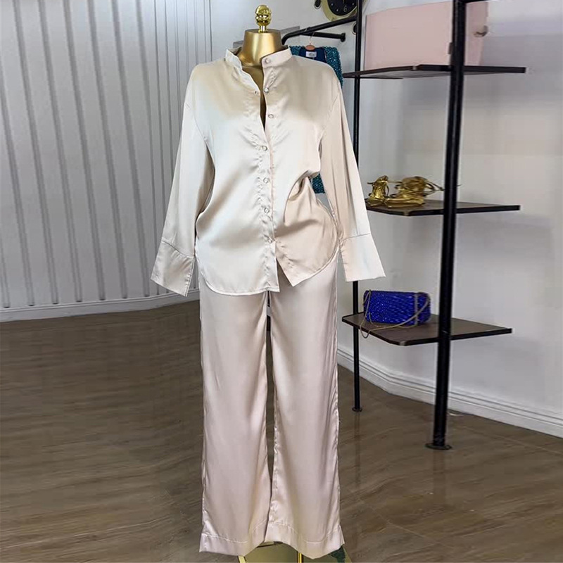 Casual loose long pants long sleeve shirt a set for women