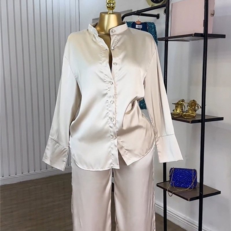 Casual loose long pants long sleeve shirt a set for women