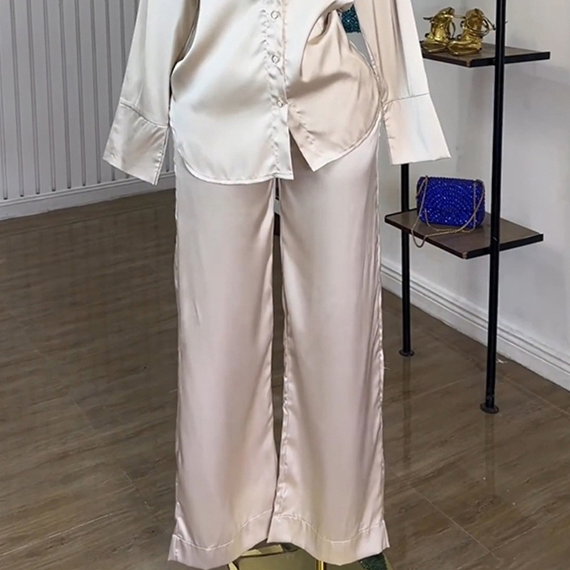 Casual loose long pants long sleeve shirt a set for women