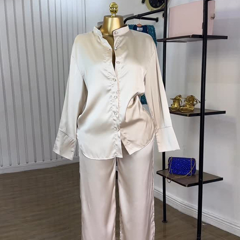 Casual loose long pants long sleeve shirt a set for women