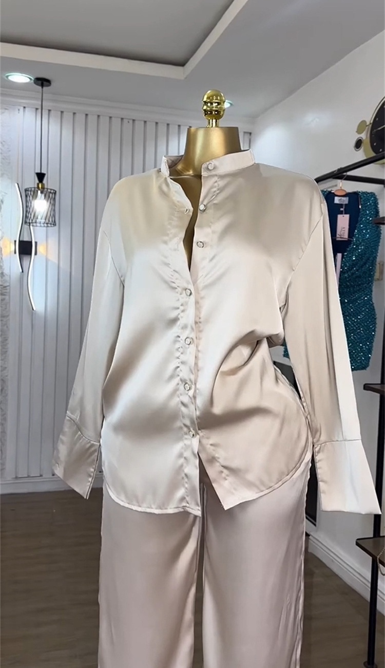 Casual loose long pants long sleeve shirt a set for women