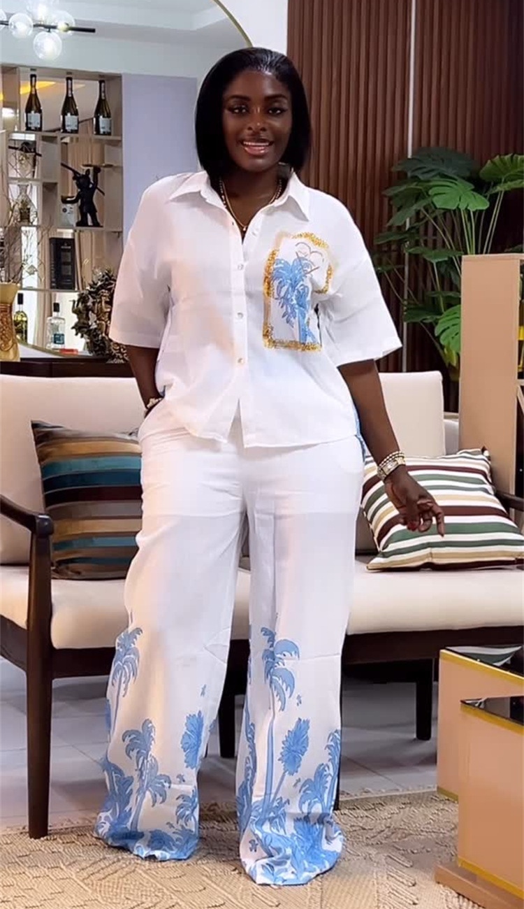 Loose European style shirt autumn long pants a set for women