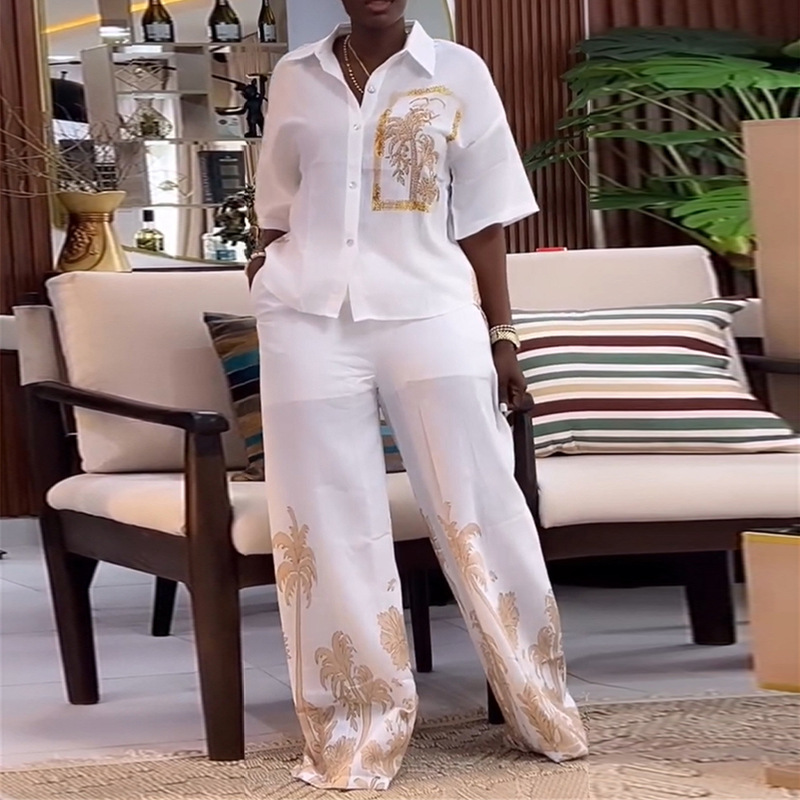 Loose European style shirt autumn long pants a set for women