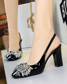 Bow rhinestone thick banquet low Korean style  shoes