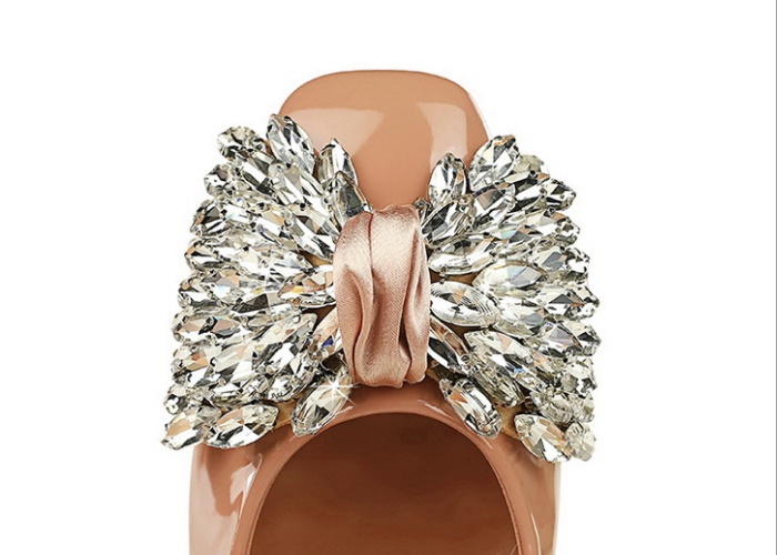 Bow rhinestone thick banquet low Korean style  shoes