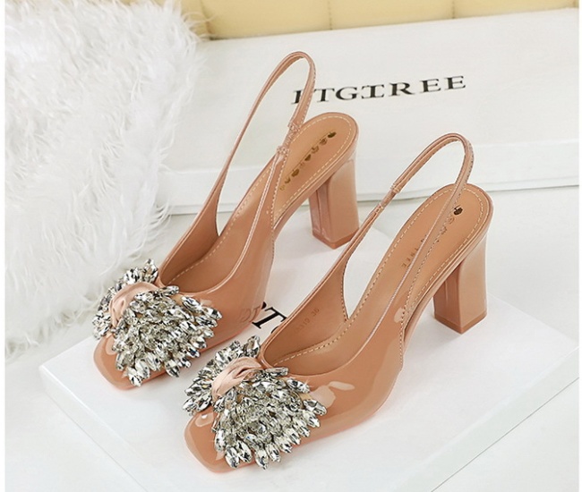 Bow rhinestone thick banquet low Korean style  shoes