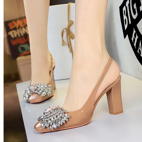 Bow rhinestone thick banquet low Korean style  shoes