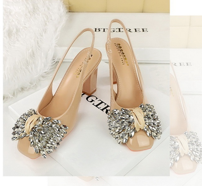 Bow rhinestone thick banquet low Korean style  shoes