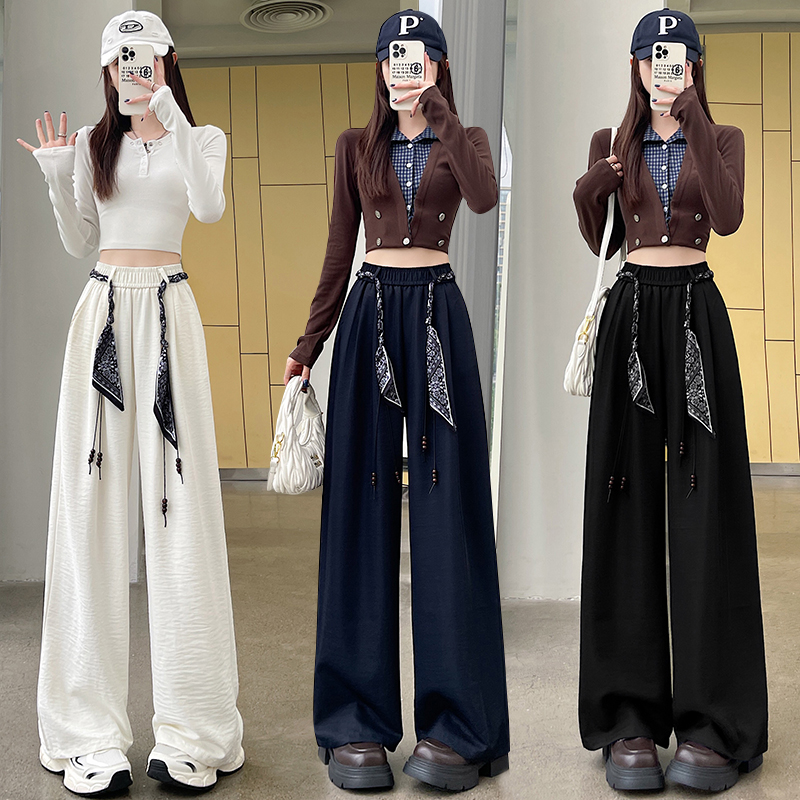 Denim all-match wide leg pants with Casual scarves for women