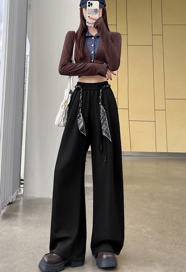 Denim all-match wide leg pants with Casual scarves for women