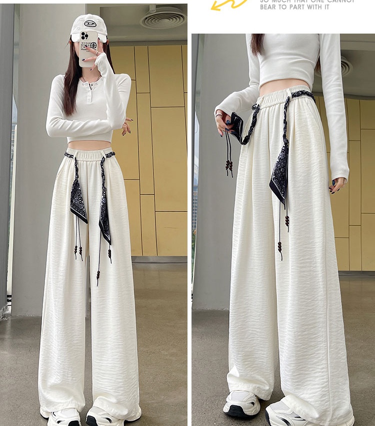 Denim all-match wide leg pants with Casual scarves for women