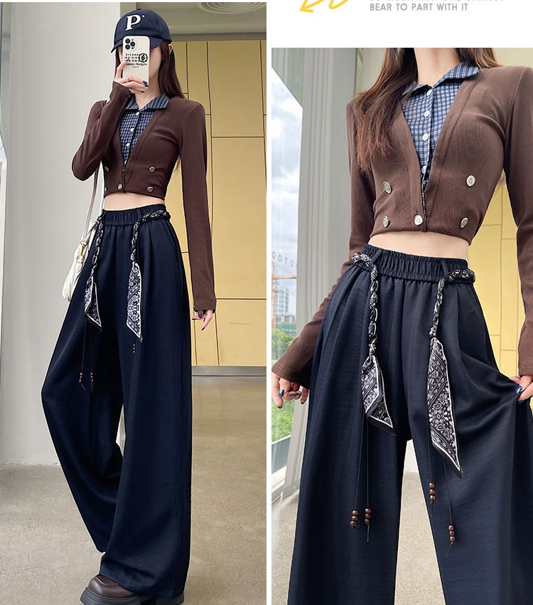 Denim all-match wide leg pants with Casual scarves for women