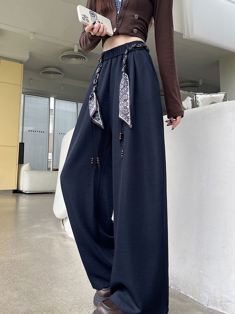 Denim all-match wide leg pants with Casual scarves for women