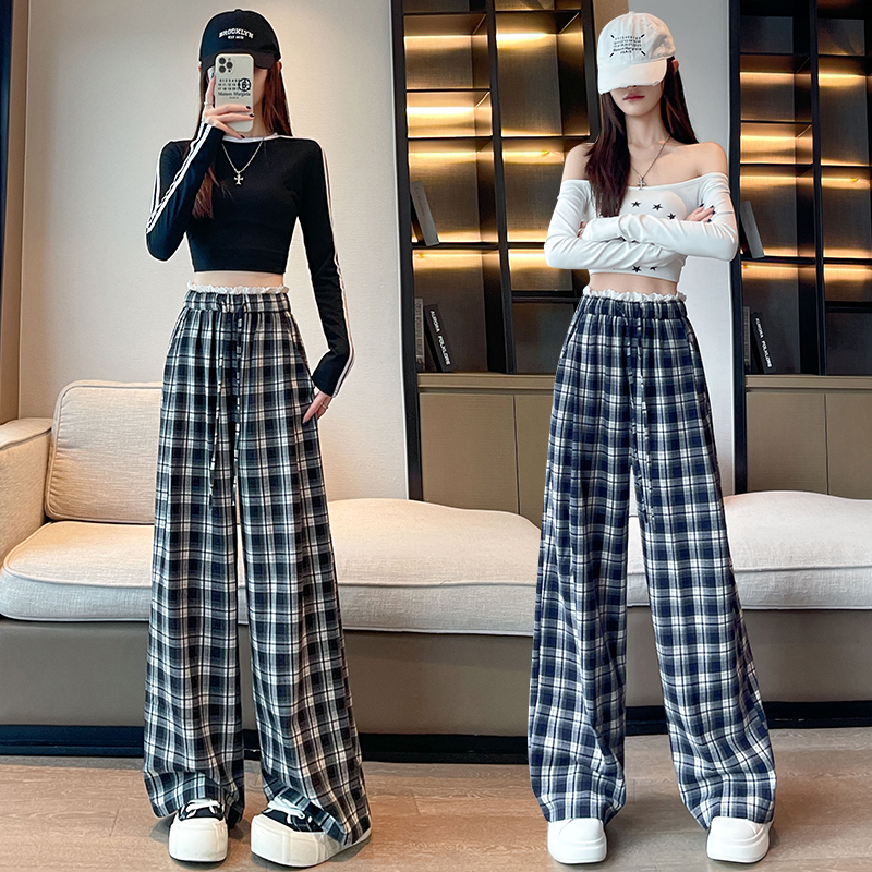 Korean style wide leg pants lace casual pants for women