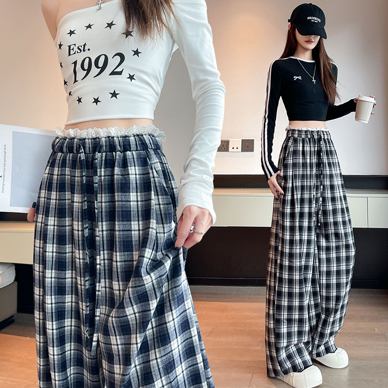 Korean style wide leg pants lace casual pants for women
