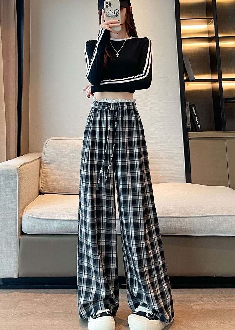 Korean style wide leg pants lace casual pants for women