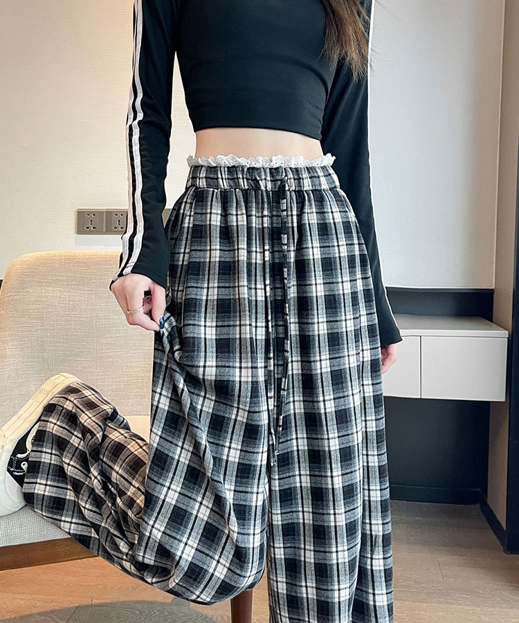 Korean style wide leg pants lace casual pants for women