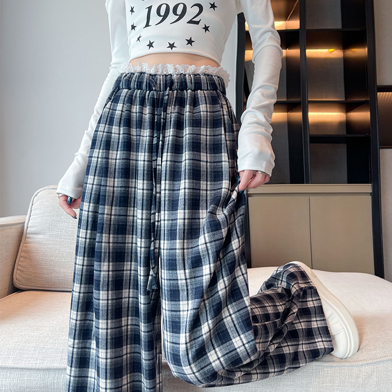 Korean style wide leg pants lace casual pants for women