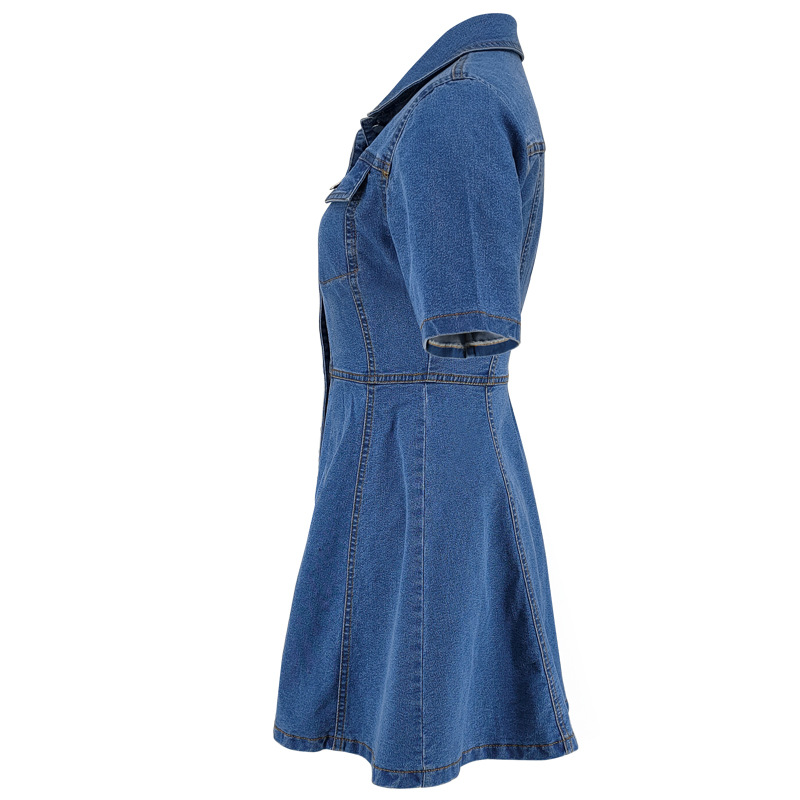 Lapel Casual denim temperament pinched waist dress