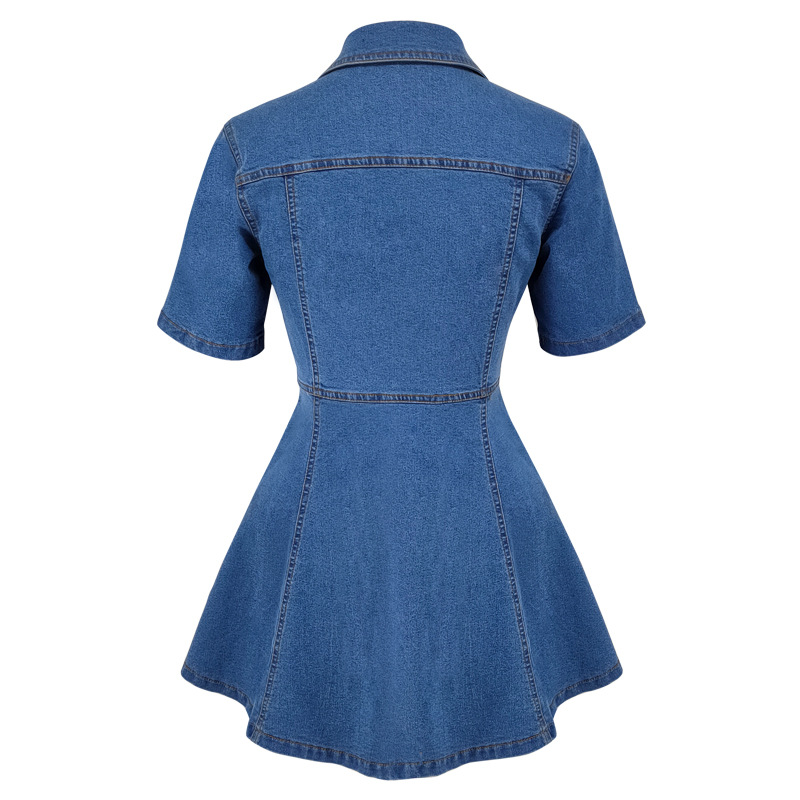 Lapel Casual denim temperament pinched waist dress