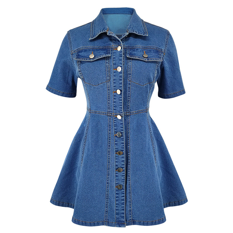 Lapel Casual denim temperament pinched waist dress