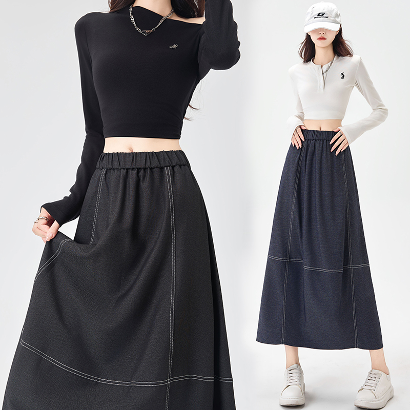 Denim autumn slim high waist A-line bud skirt