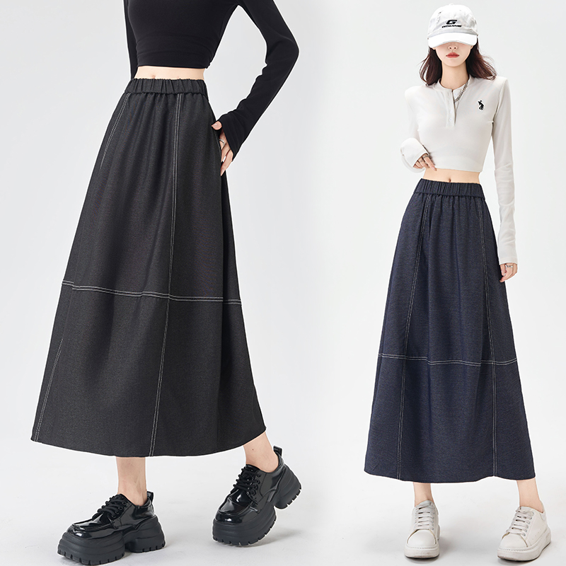 Denim autumn slim high waist A-line bud skirt