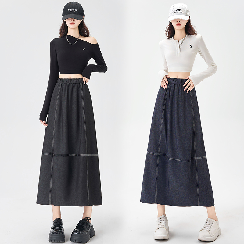 Denim autumn slim high waist A-line bud skirt