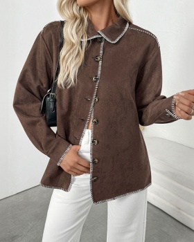 Loose mixed colors lapel shirt Casual retro coat for women