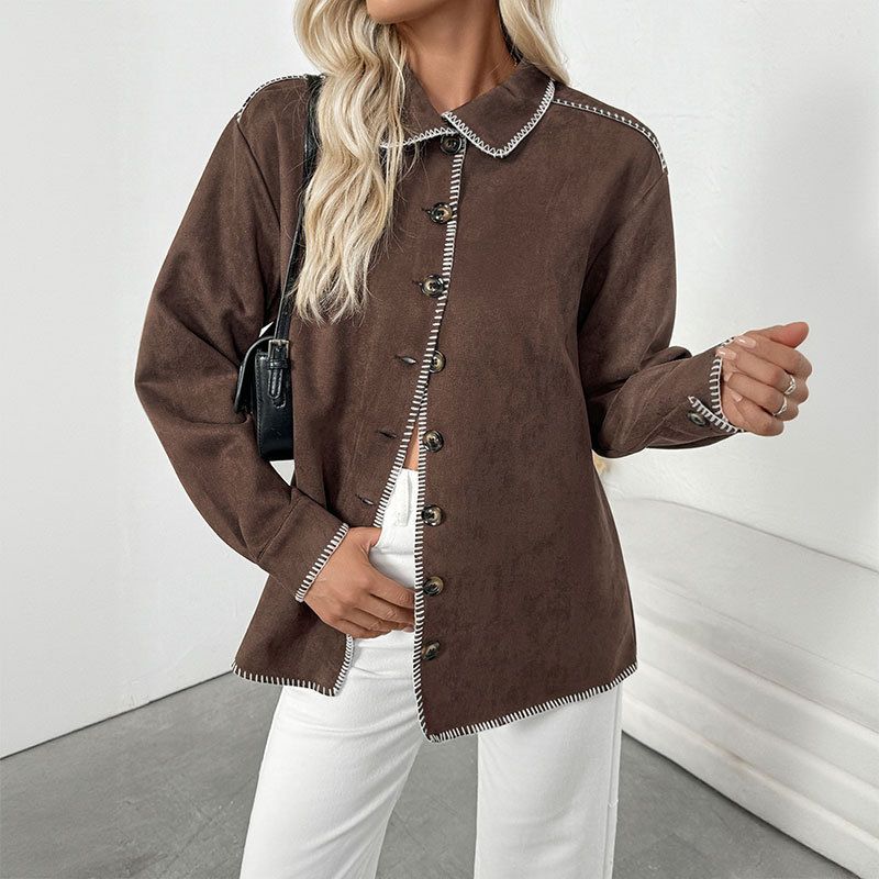 Loose mixed colors lapel shirt Casual retro coat for women
