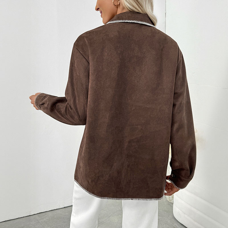 Loose mixed colors lapel shirt Casual retro coat for women