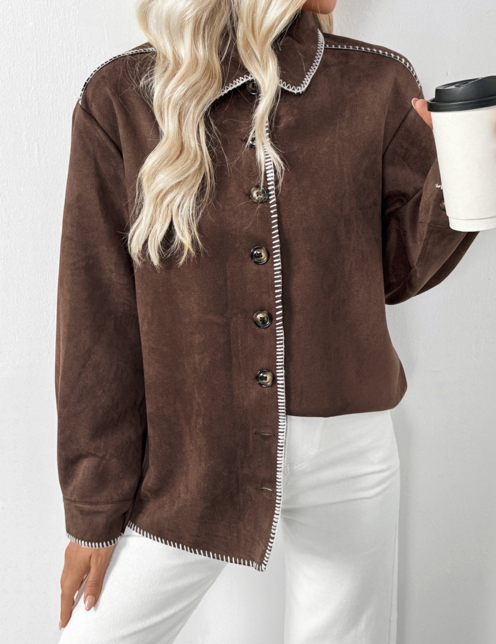 Loose mixed colors lapel shirt Casual retro coat for women