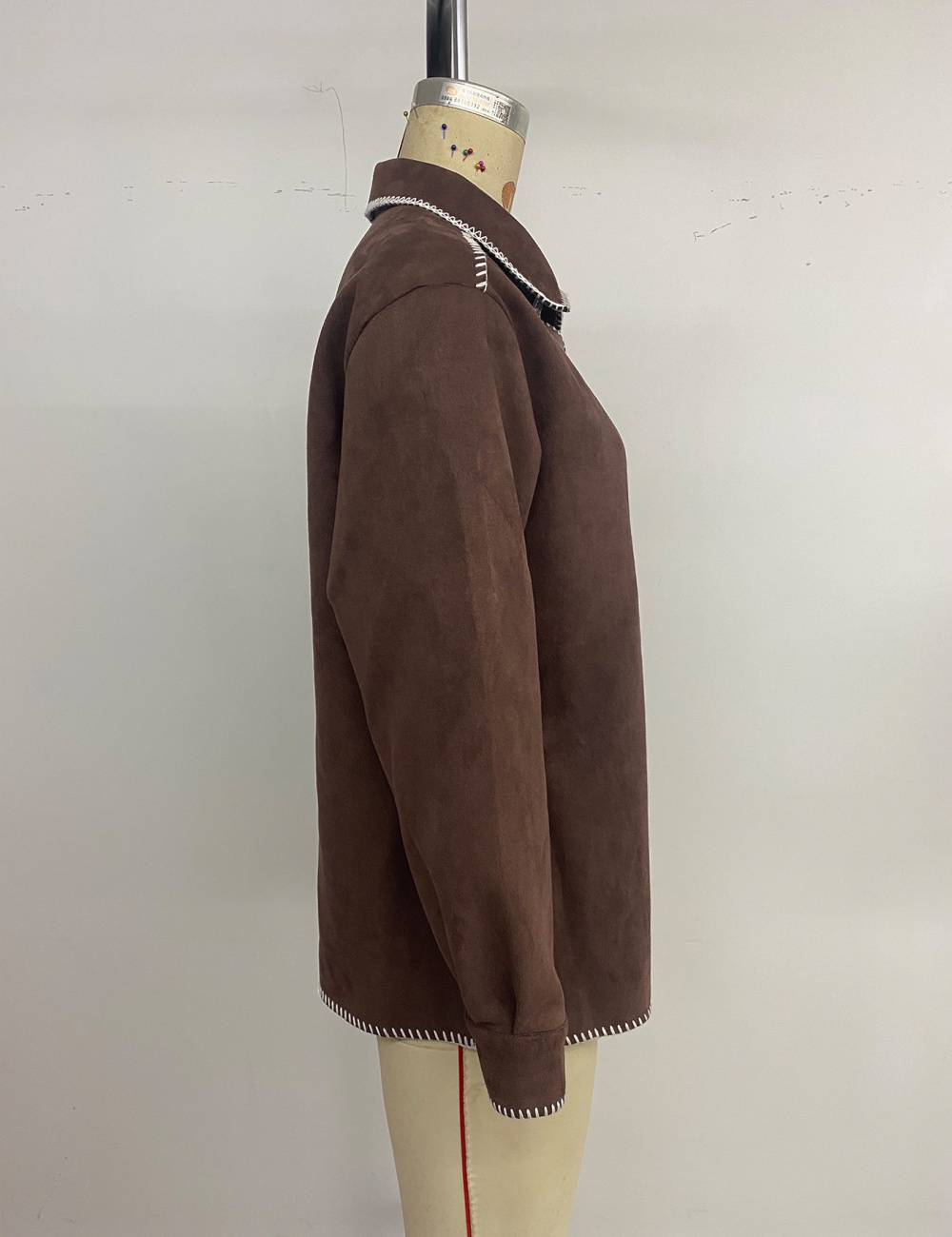 Loose mixed colors lapel shirt Casual retro coat for women