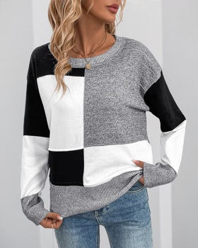 Box loose mixed colors long sleeve sweater for women