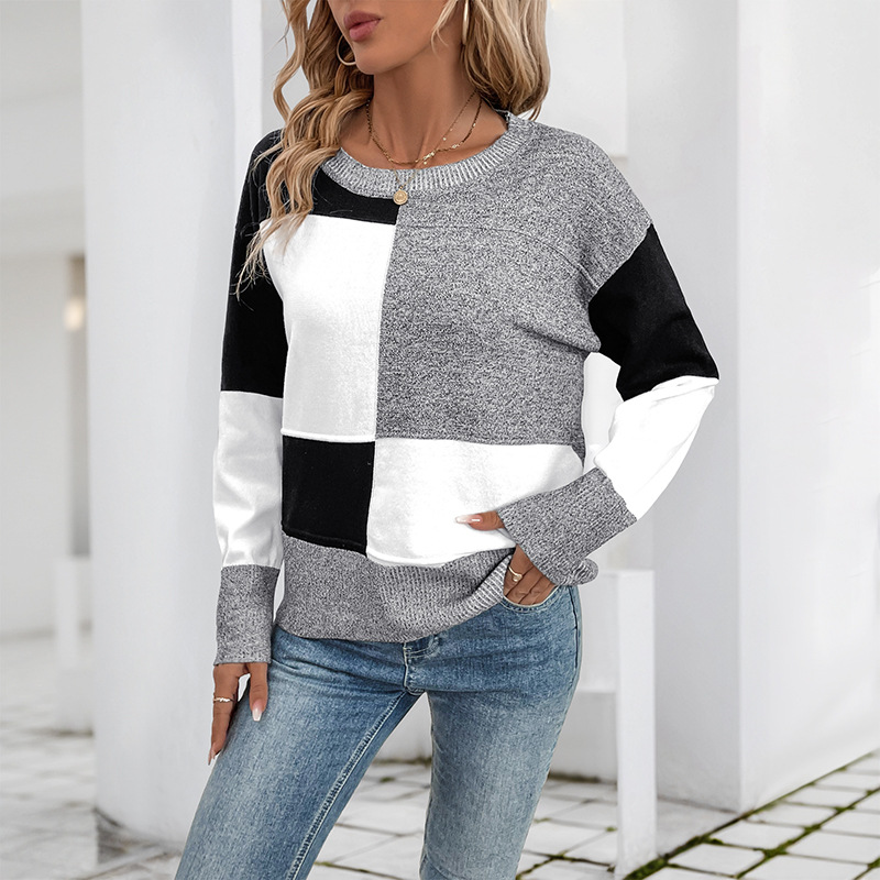 Box loose mixed colors long sleeve sweater for women