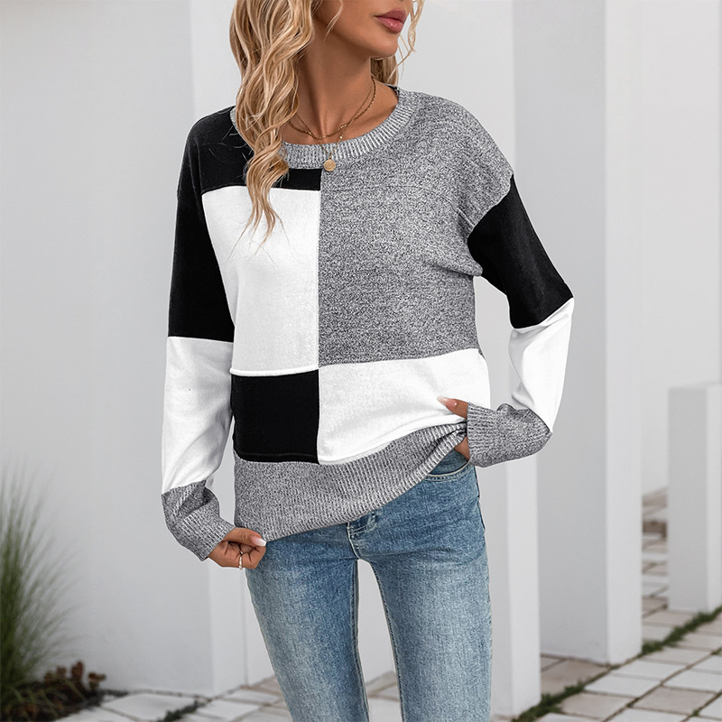 Box loose mixed colors long sleeve sweater for women
