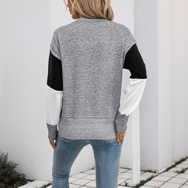 Box loose mixed colors long sleeve sweater for women