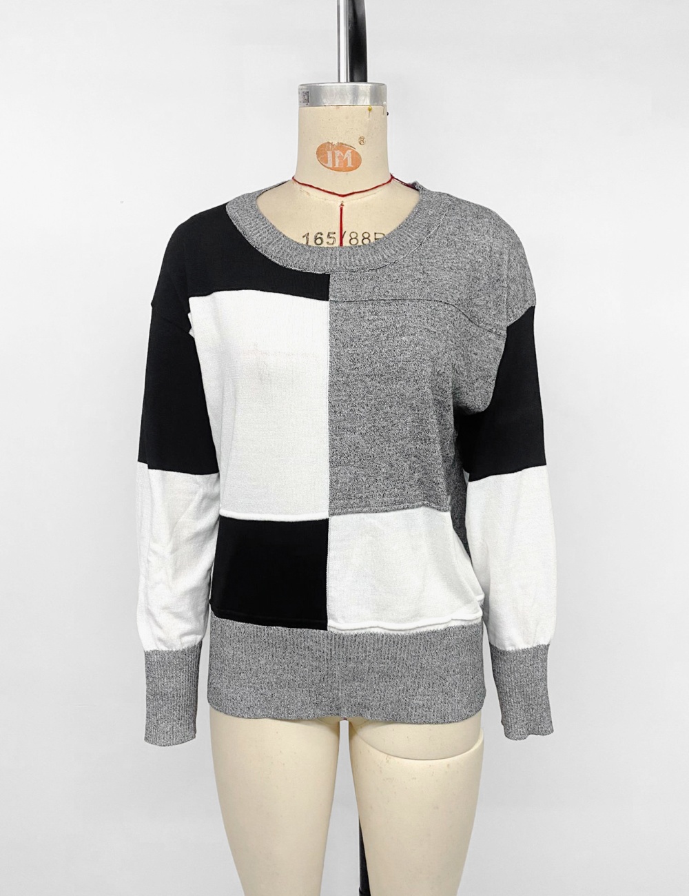 Box loose mixed colors long sleeve sweater for women