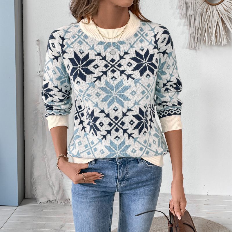 Snowflake autumn and winter round neck long sleeve sweater