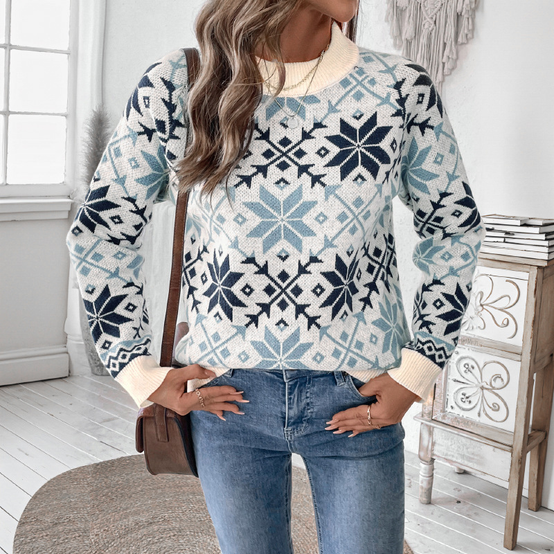 Snowflake autumn and winter round neck long sleeve sweater