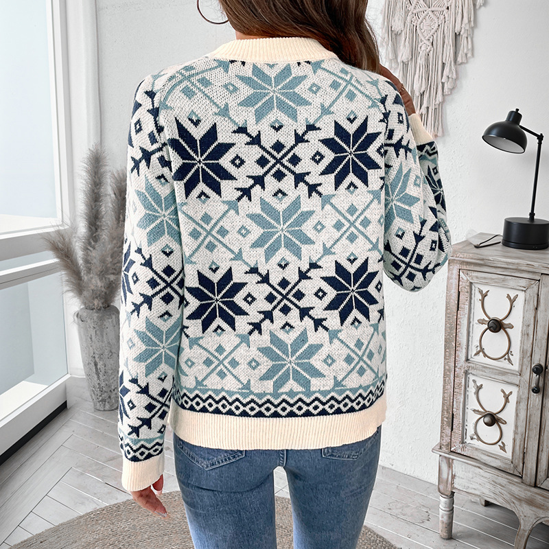 Snowflake autumn and winter round neck long sleeve sweater